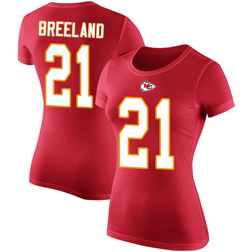 Women Football Kansas City Chiefs #21 Breeland Bashaud Red Rush Pride Name and Number T-Shirt